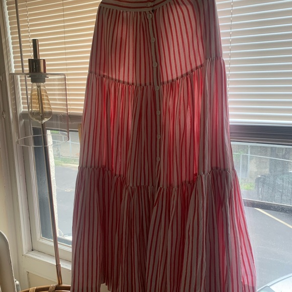 Wiggy Kit Red Striped Tiered Maxi Skirt Flax Size Large - Picture 2 of 2